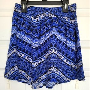 Royal Blue Floral Cheveron Skater Skirt
